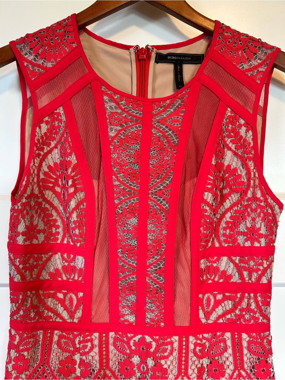 BCBGMAXAZRIA Shira Red Lotus Lace Fit & Flare Mini Dress - Size 4 - Picture 5 of 12